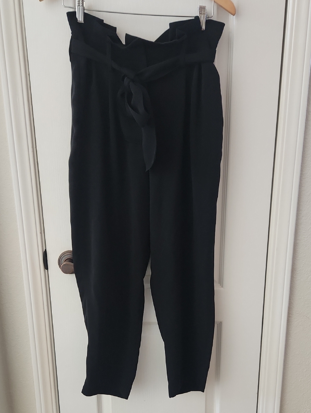 Boden Black Paperbag Tie-Waist Trousers, 6